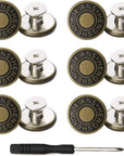 Buttons for Jeans,17 Mm No-Sew Nailess Removable Metal Jeans Buttons Replacement Repair Combo Thread Rivets and Screwdrivers,12 Replacement Buttons, Simple Installation, Reusable.