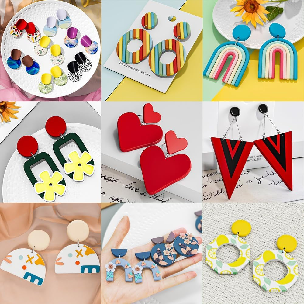 Polymer Clay Earrings Making Kit with 32Pcs Polymer Clay Cutters, 24Pcs Oven Bake Clay, 30 Set Earring Rings&Hooks, Modeling Clay Jewelry Making Kit for Teen Girls