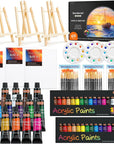 69 Pack Acrylic Paint Set, Acrylic Painting Set with 2 Pack of 15 Colors Acrylic Paint, 3 Sets of Wooden Easels, Canvas, Brushes & Palettes, Art Painting Supplies for Kids Adults Beginner