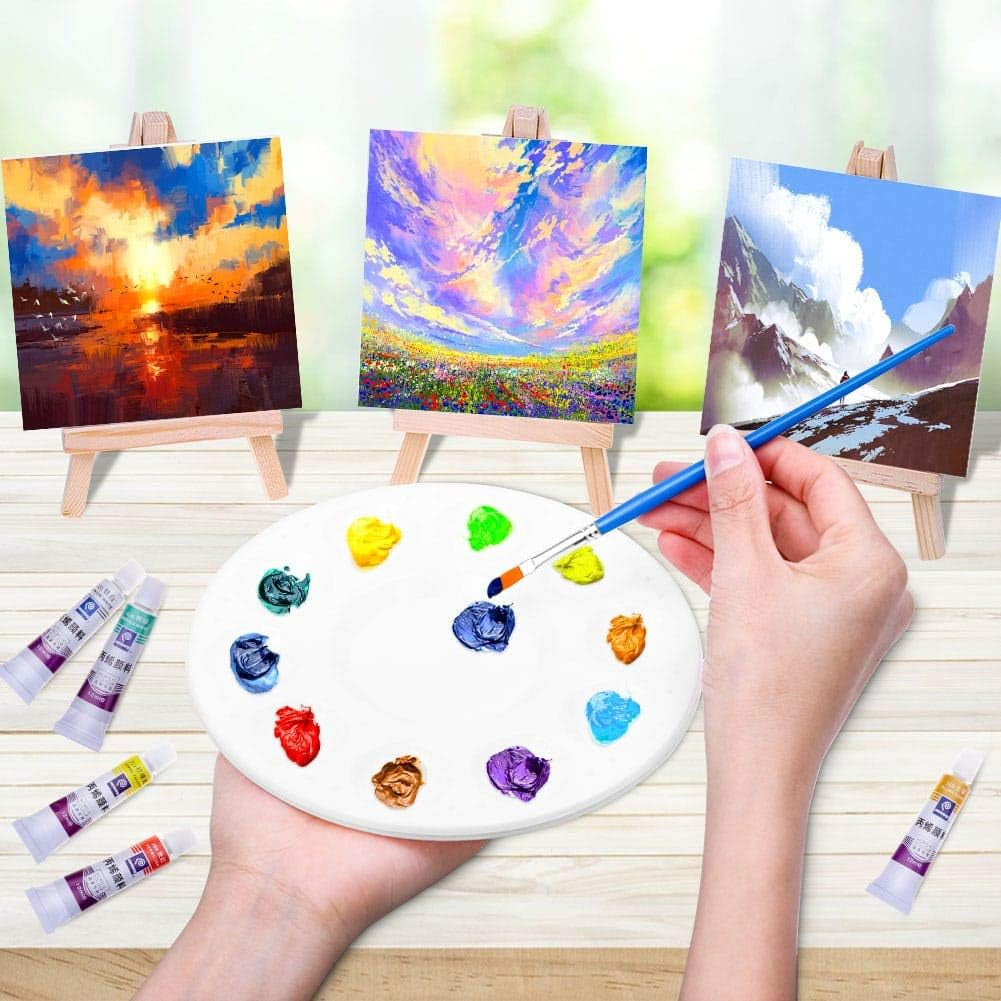 Mini Canvases 18 Pack,  Small Painting Canvas with Mini Easel 4X4 Inches Art Canvases Painting Kit for Kids Teenagers Acrylic Pouring Oil Water Color