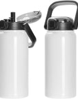 Sublimation Water Bottles Sports Jug Blanks 25 OZ White with Portable Handle,Pop Lid and Sippy up Straw Large Wide Mouth Stainless Steel Tumblers Cups for Tumbler Heat Press 4 Pack