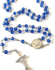 Made in Italy Blue Rosary Blessed by Pope Francis Vatican Rome Holy Father Crystal Glass Beads with Silver Toned Base Papal Cross Crucifix Blessing