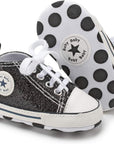 Unisex Baby Boys Girls High Top Sneaker Soft Anti-Slip Sole Newborn Infant First Walkers Canvas Denim Shoes