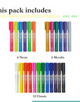 Kwik Stix Solid Tempera Paints, Thin Stix Paint Pens, Super Quick Drying, 6 Neon, 6 Metalix & 12 Classic Vibrant Colors - 24 Pack - TPG-620