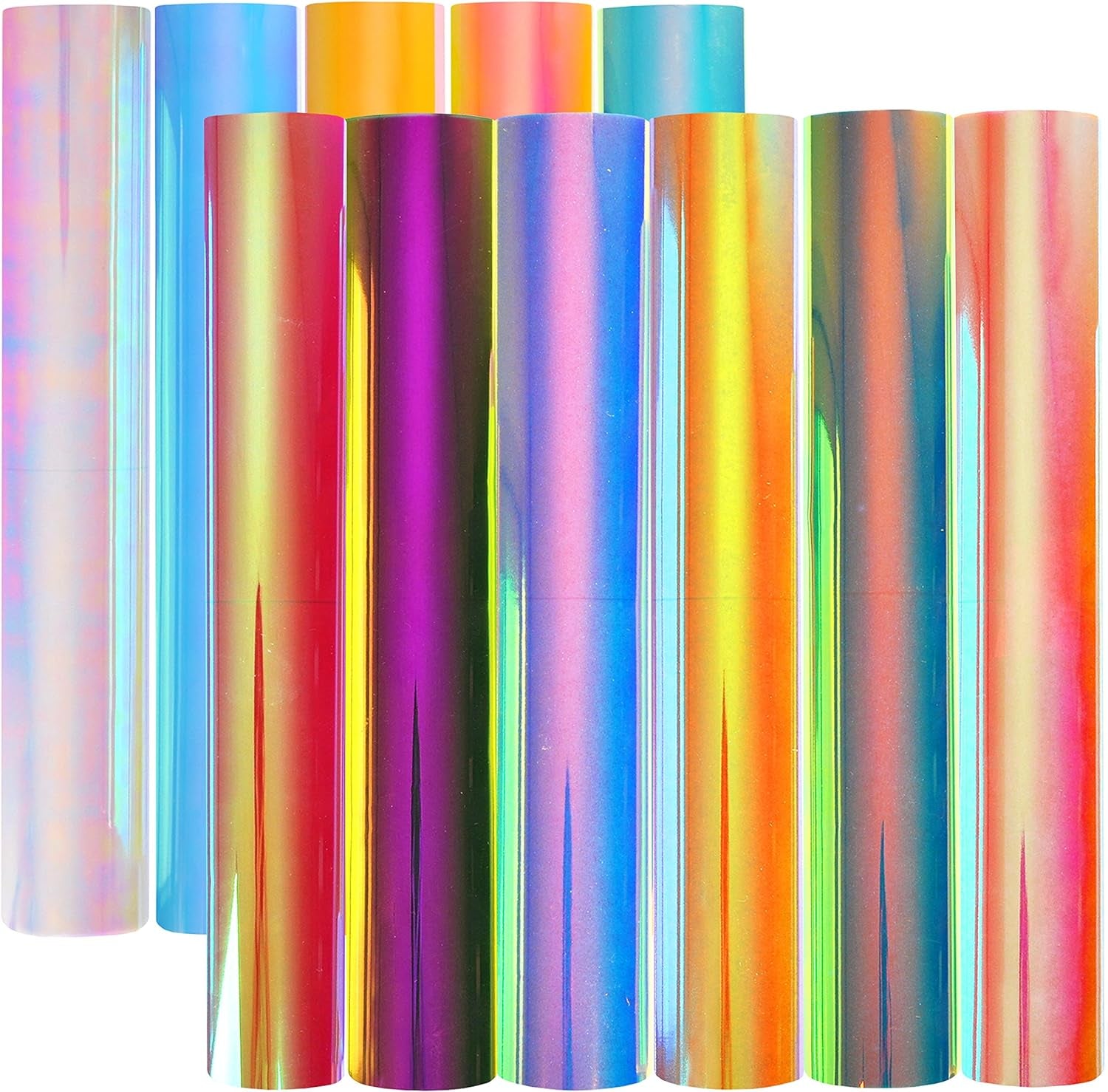Opal Holographic Heat Transfer Vinyl 11 Pack Holographic Iron on Vinyl Rainbow Vinyl Glitter HTV Metallic HTV Sheets Chameleon Iridescent 11.4"X9.8" for Cricut Silhouette Heat Press
