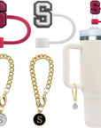 4 PCS Initial Letter Charm Accessories and Straw Cover Pack- Chains with Initial Letter for Stanley 20 30 40 Oz Tumbler with Handle