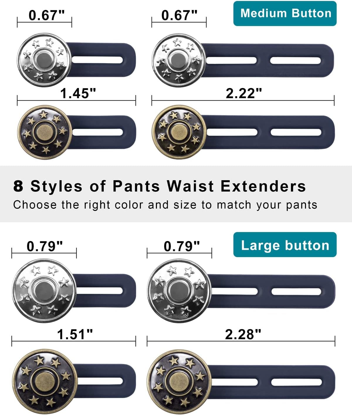 Pants Button Extender Shirt Collar Extenders: 8 Pcs Jeans Waist Silicone Button for Mens and Women - 6 Neck Extenders Dress Shirts