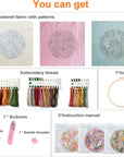 Embroidery Kit for Adults, Embroidery Material Set with Cute Flowers and Plants Patterns. 3 Embroidery Clothes and Colors Threads. 1 Hoop. (Flowers-B)