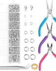 Jump Rings and Jewelry Pliers for Jewelry Making,  Jewelry Repair Kit with 1520Pcs Silver Jump Rings and 3Pcs Jewelry Pliers for Earrings, Necklaces, Rings, Bracelets and Jewelry Making Supplies