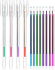 5 Colors Extra Fine Tip Water Erasable Fabric Marking Pen with 10 Free Refills for Cross Stitch, Embroidery, Sewing, Quilting