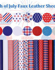14Pcs 4Th of July Faux Leather Sheet Stars and Stripes Synthetic Leather Glitter Sequins Fabric Crafts for Patriotic Independence Day Earring Craft Bag Hair Bow DIY Gift Making, 8.3 X 6.3In