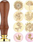 Wax Seal Stamp Set, Floral Stamps Botanical Sealing Stamper Kit, Wedding Postage Stamps, Wooden Handle with Brass Head for Wedding Greeting Cards Planner Journal Gift, 6 Pieces (Plant)