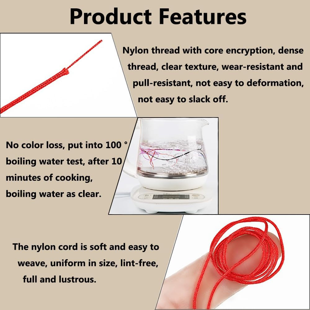 Nylon String for Bracelets, 6 Rolls 270 Yards 0.8 Mm Beading Cord for Kumihimo, Blinds String, Braided Bracelets, Chinese Knot, Wind Chime, Jewelry Making