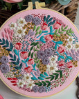 Embroidery Kit for Adults, Embroidery Material Set with Cute Flowers and Plants Patterns. 3 Embroidery Clothes and Colors Threads. 1 Hoop. (Flowers-B)