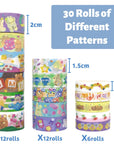 30 Rolls Kawaii Washi Tape Set - Cute Bear Print Washi Tapes Decorative for Kids, School Supplies, Journalings,Scrapbooking, DIY Crafts, 20/15/10Mm Wide