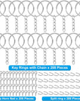 600Pcs Key Chain Rings,200Pcs 25Mm Keychain Rings with Chain and 200Pcs Jump Rings with 200Pcs Screw Eye Pins for Resin,Crafts and Keychains Making