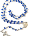 Made in Italy Blue Rosary Blessed by Pope Francis Vatican Rome Holy Father Crystal Glass Beads with Silver Toned Base Papal Cross Crucifix Blessing