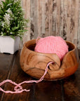 Acacia Wood Wooden Yarn Bowl for Crocheting & Knitting Hand Made by Indian Artisans Birthday Gifts for Mom & Knitting Lovers (6" X 6" X 3")