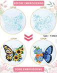 5 Sets Embroidery Beginners Kit with Butterfly Flower Patterns and Instructions Cross Stitch Kits for Starter DIY Adult Kids Butterfly Pattern Embroidery Set with Cloth Hoops Needles Threads