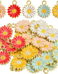 30Pcs Golden Plated Enamel Sunflower Pendant Charms Alloy Sunflower Daisy Flower Dangle Charms Craft Supplies for DIY Necklace Bracelet Earrings Jewelry Making, 5 Colors