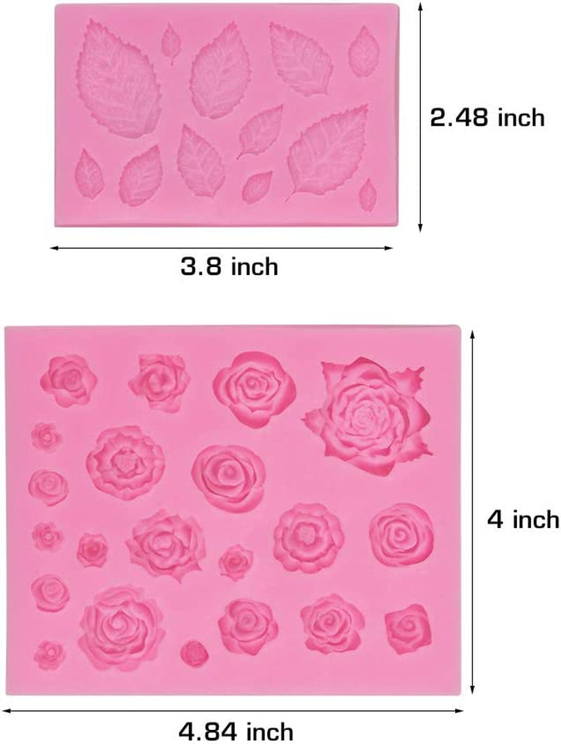 Roses Collection Fondant Mold-Rose Flower and Leaves Shapes Silicone Mold for Sugarcraft Cake Decoration, Cupcake Topper, Polymer Clay, Candy, Chocolate, Soap Wax Making Crafting Projects