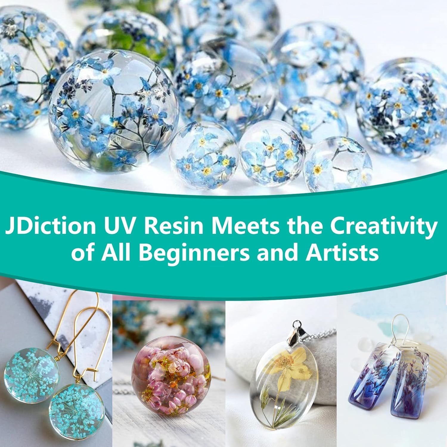 New UV Resin Kit with Light, Crystal Clear Hard Resin Sunlight Curing UV Resin Beginner Kit for Jewelry, Doming, Coating, and Casting, DIY Craft