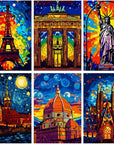 6 Packs Abstract Paint by Number for Adults Canvas, Easy Acrylic Landscape Paint by Numbers Kit for Adults Beginner, World Famous Scenic Spots Oil Painting Kits, Gifts Wall Decor 7.8X11.8Inch