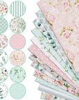 12Pcs Spring Cotton Fabric Bundles 10 X 10 Inch Floral Greenery Printed Fat Quarters Pink Green Retro Quilting Patchwork for DIY Handmade Crafting Home Party Decor