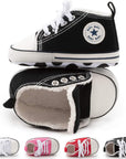 Unisex Baby Boys Girls High Top Sneaker Soft Anti-Slip Sole Newborn Infant First Walkers Canvas Denim Shoes