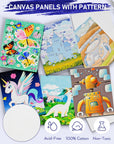 72PCS Kids Painting Set with Pattern Canvas, Art Painting Supplies Kit with 24 Acrylic Paints,10 Brushes, 8 Canvas Panels,Table Easel,Paper Pad,Color Wheel,Palette for Beginner Student Toddlers