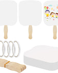 30 Pieces Church Fans Handheld Set, Including Fan Handle Craft Sticks Wavy Wooden Sticks, Blank White Cardstock, Double Sided Tape Church Fans for DIY Crafting Painting