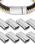 8 Pieces 10X3 Mm Flat Leather Magnetic Clasps Bracelet Jewelry Making Magnetic Clasps Silver Bracelet Metal Clasp and Closures DIY Magnetic Locking for Jewelry Bracelet Craft Making Supplies