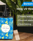UV Resin Hard, Crystal Clear UV Cure Epoxy Resin Kit Premixed Resina UV Transparent Solar Activated Glue for Jewelry Making Fast Curing 100G with Wooden Stick