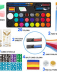 Face Painting Kit for Kids 20 Water Based Non-Toxic Sensitive Skin Paints 100 Stencils 3 Glitters 2 Hair Chalks Combs 2 Tattoos Sheets Face Painting Book Safe Professional Face Paint Kit for Kids