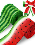 Summer Wired Edge Ribbon Watermelon Print Craft Ribbon Red Green Fruit Fabric Ribbon for Wreath Bow Making DIY Crafts Wrapping Party Decor Supplies, 2 Rolls, 20 Yard