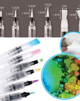 Alcohol Ink Blending Solution (4Oz) and Water Brush Pen (6Pk) - Watercolor Blending Brush Pens for Alcohol Ink Painting with Various Tips with Alcohol Blending Solution