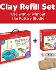 Pottery Studio Refill Kit - 2 Lbs. of Natural Air-Dry Pottery Clay, 6 Paint Pots and Paintbrush, Clay Making Kit for Kids