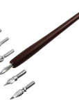 Dip Pen for Drawing with Ink - Antique Wooden Calligraphy Kits for Beginners with 6 Replaceable Nibs