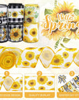 36 Yard Sunflower Wired Edge Ribbon 6 Roll 2.5 Inch Buffalo Plaids Flower Fabric Ribbon Spring Summer Floral Decorative Craft Ribbon for Gift Wrapping Decor Hair Bow Sewing Wreath Crafts
