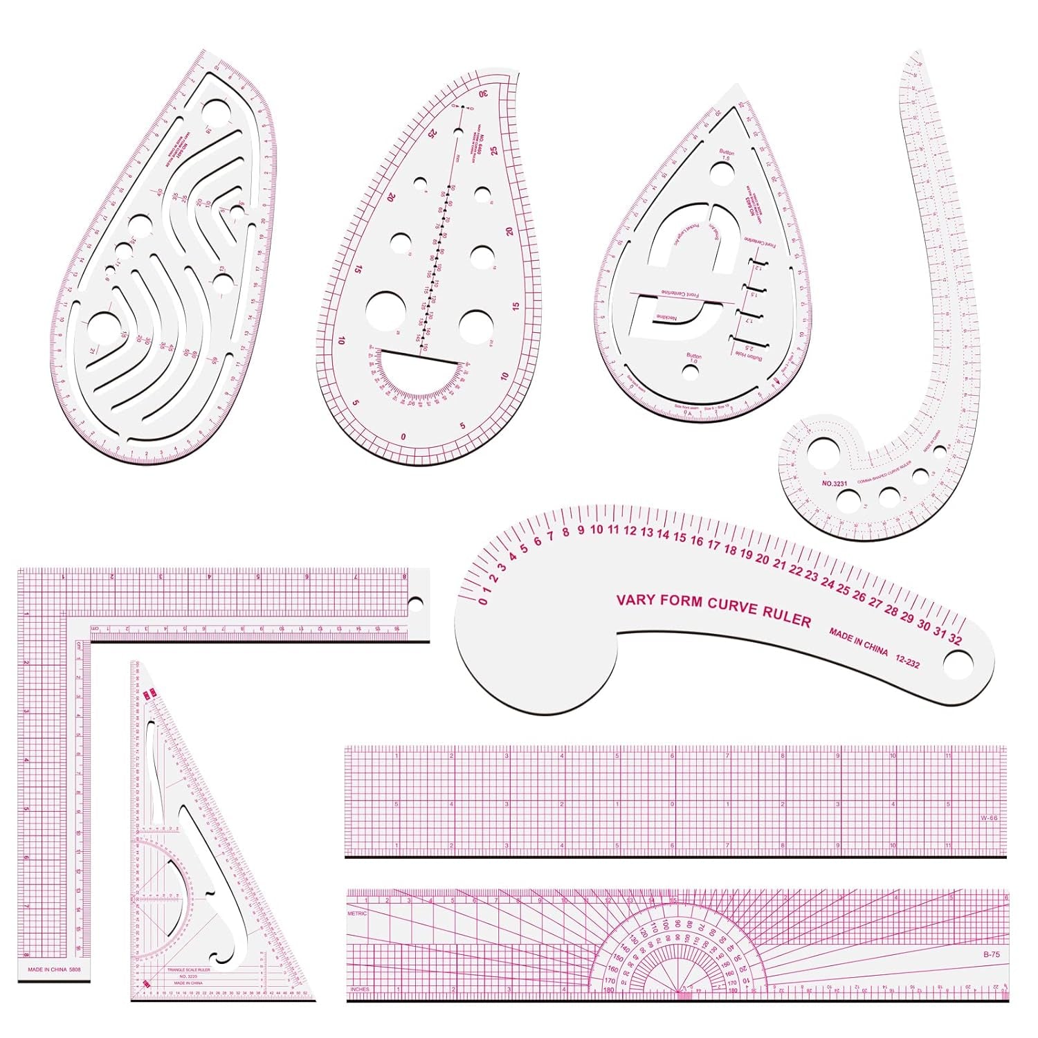 Pattern Sewing Rulers Set, 4 Styles Plastic Sew French Curve Ruler, Metric Curve Shaped Rulers for Designers and Tailors, Perfect for Drawing, Craft, Sewing Project and DIY by  (Style A-4PCS)