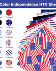 American Flag Heat Transfer Vinyl - 13 Pack 4Th of July Iron on Vinyl Pattern HTV Vinyl 12×10Inch, White HTV & Patriotic Navy Blue for Independence Day HTV Vinyl