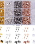 2600 Pieces Earring Posts and Backs Earring Studs for Jewelry Making Butterfly Earring Backs and Rubber Earring Backs with Box (6Mm, 8Mm) Earring Stud Blanks Earring Making Kit
