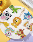 12 PCS Diamond Painting Keychains Kit Animals Diamond Art Ornaments Double Sided 5D Diamond Key Rings DIY Diamonds Pendants for Beginners Birthday Crafting Home Party Decor
