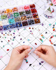 Crystal Beads for Ring Making, 28 Colors Chips and Gemstone Beads, Ring Making Kit with Plastic Box for Jewelry, Bracelets, Earring Making Supplies