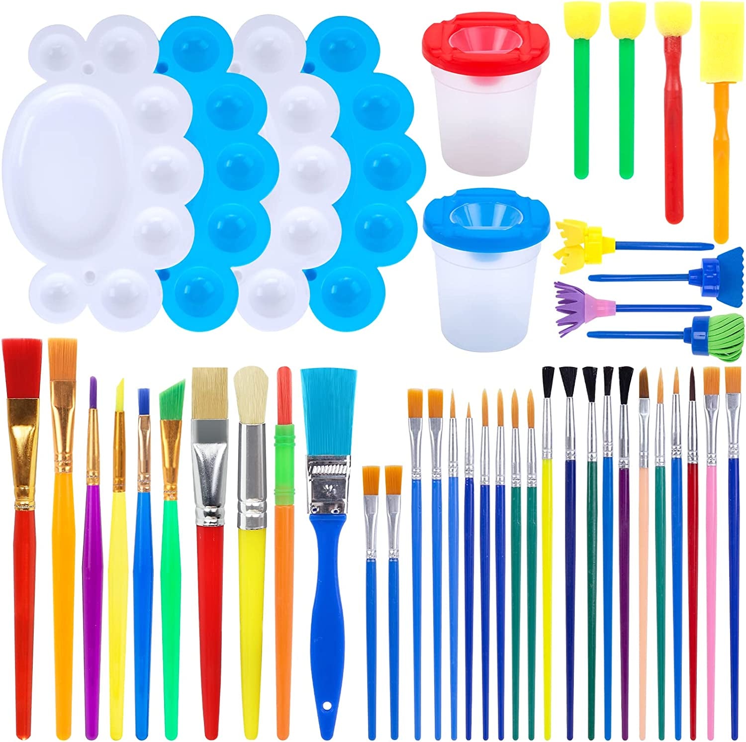 Painting Brushes, 45PCS Kids All Purpose Paint Supplies Include Paint Cups with Lids Palette Tray Multi Sizes Paint Brush Set for Kids Gifts School Prizes Art Party
