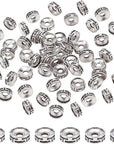 100Pcs Tibetan Spacer Beads, Carved Flat round Beads Antique Silver Beads 7.5X3Mm Metal Loose Beads Rondelle Beads for Jewelry Bracelet Earring Making DIY Crafts, Hole: 2Mm