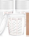 12 Pack Paint Mix Cups with Lids and 50 Sticks - 64 Oz Graduated Paint Mixing Cups Plastic Epoxy Measuring Cups with Calibrated Mixing Ratios on Side of Cup for Activators, Thinner, Resin