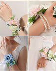 Corsage Wristlet Band 8Pcs Wrist Corsage Bracelets,Pearl Stretch Elastic Wristlets for Wedding Party Prom DIY Wrist Corsage Supplies
