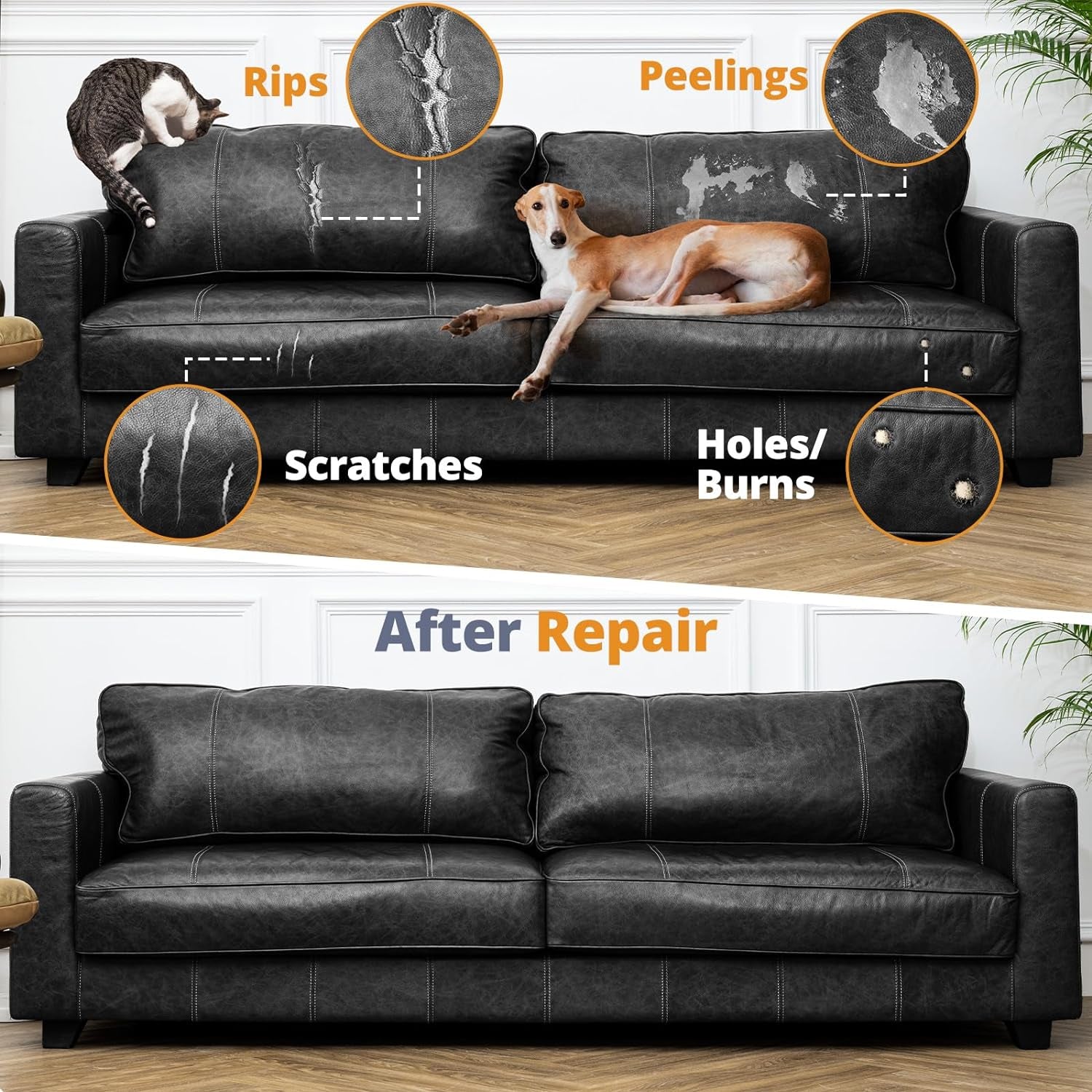 Self Adhesive Leather Repair Patch 3 Pcs, 8 X 11 Inch Black Leather Repair Patch, Leather Repair Tape for Furniture, Couch, Car Seat, Office Chair