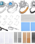 Ring Size Adjuster for Loose Rings- 110 Pcs Ring Size Adjusters Set Includes 8 Plug-In Invisible Ring Adjuster, 8 Spiral Silicone Tightener, EVA Invisible Sticker,Ring Size Measuring Tool